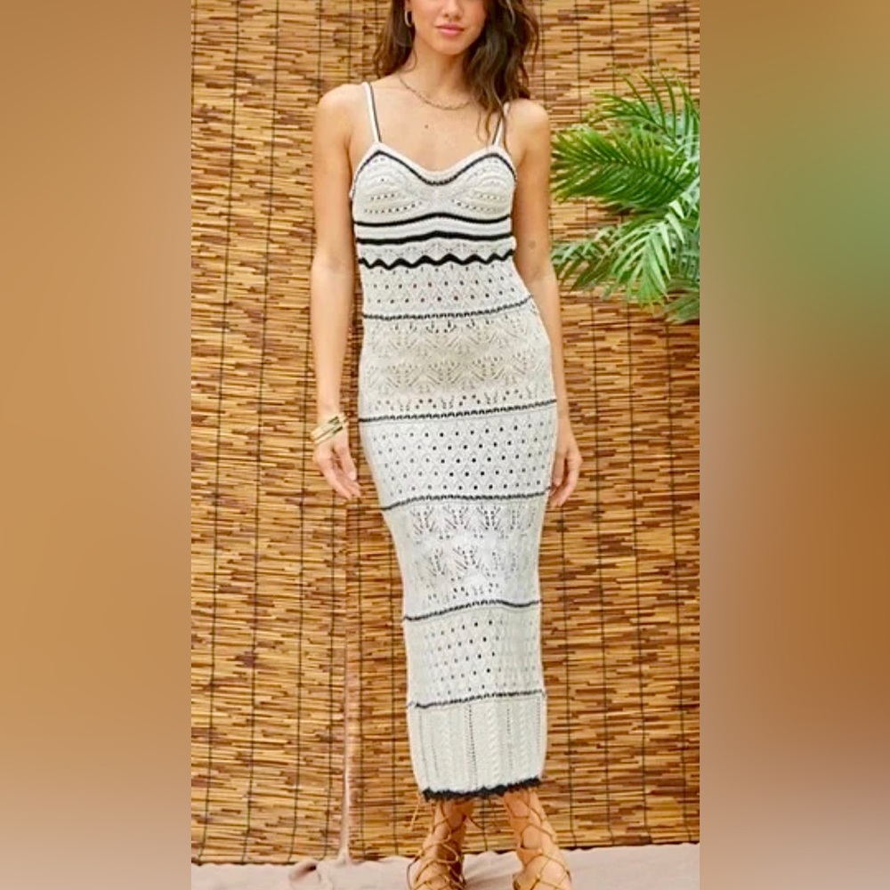 Commense Cream and Black Midi Dress